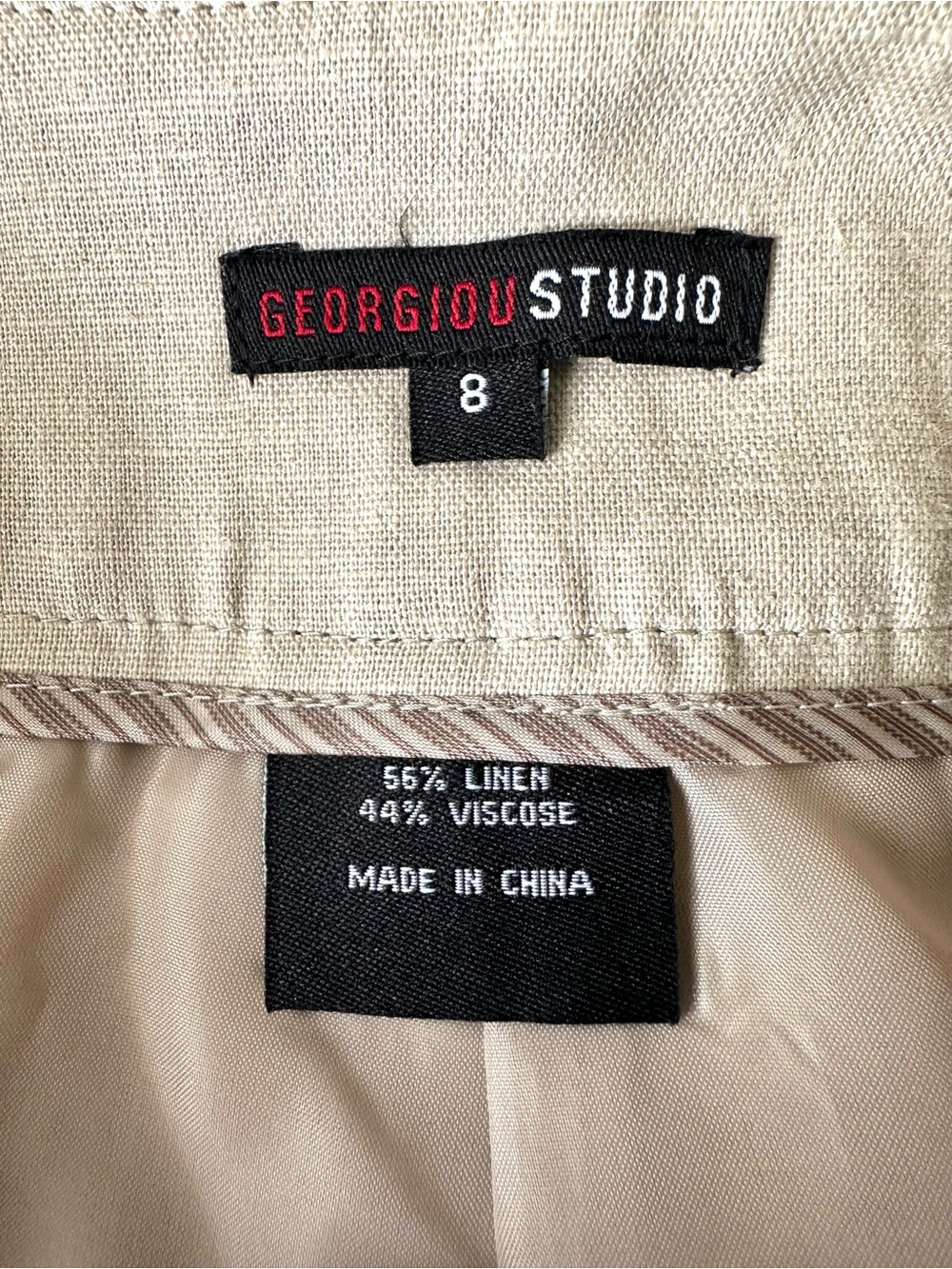 Georgiou Studio Linen Blend Wide Leg Pants Khaki Fully Lined NWT 8 - Picture 6 of 9